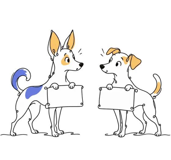 O Faro diante de outro cão com uma tabuleta quase igual à sua.
